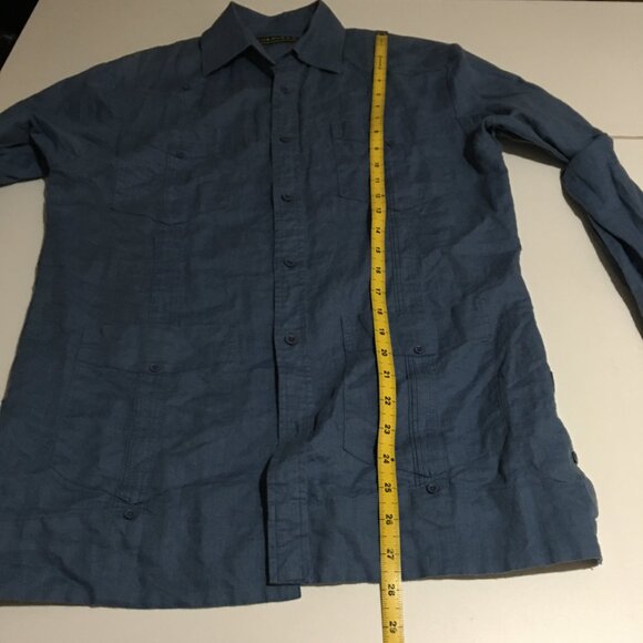 Cubavera Men's Small Blue Long Sleeve Button Shirt Linen Blend Tropical - Picture 7 of 7